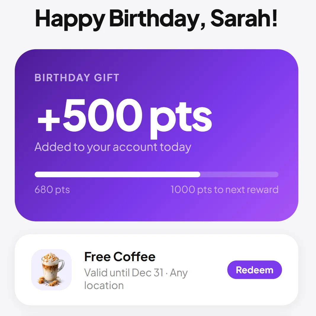 Customer loyalty program mobile app interface