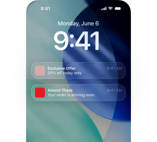 Mobile app push notification on smartphone screen